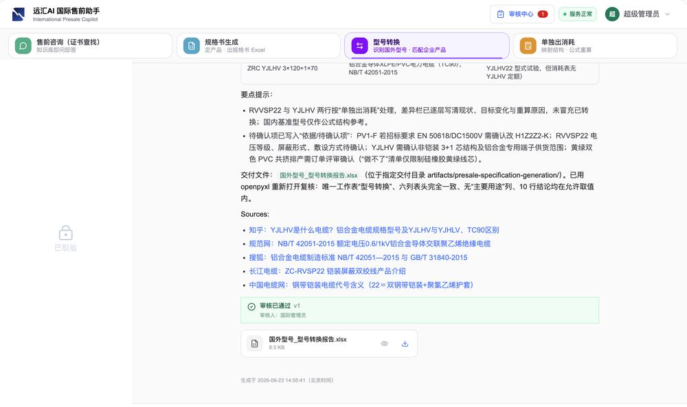输出 · 型号转换